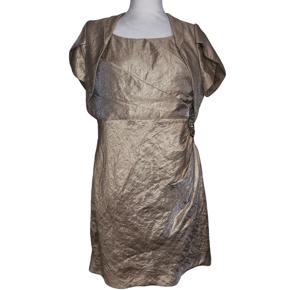 Jessica Howard Dress & Bolero Shrug Metallic Party Cocktail Wedding Size 14